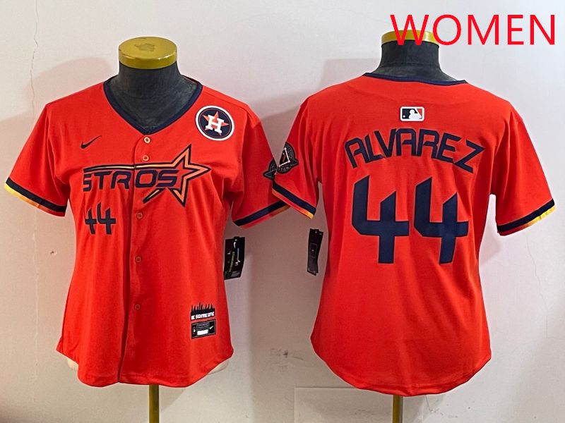 Women Houston Astros #44 Alvarez Orange Three generations Joint Name 2025 Nike MLB Jersey style 4103